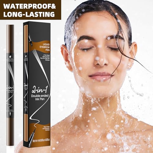 Eyebrow Pencil, Waterproof 2 in 1 Dual Ended Eyebrow Pencil with Microblading Durable Eyebrow Pencil with Eyeliner Pen Head for Multiple Uses (Dark Brown)