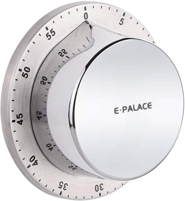 KINDPMA Kitchen Timer Digital Magnetic Countdown Cooking Timer Clock with Backing Stand 60 Minute Timing Loud Alarm Timer Stainless Steel Body Mechanical Timer for Cooking Baking Sliver