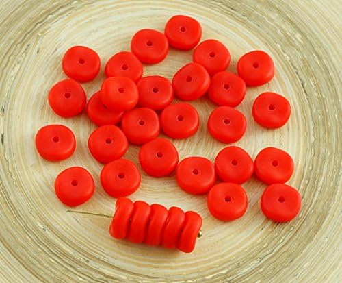 20pcs Matte Red Waved Flat Round Disk One Hole Czech Glass Beads Disc Washer 8mm