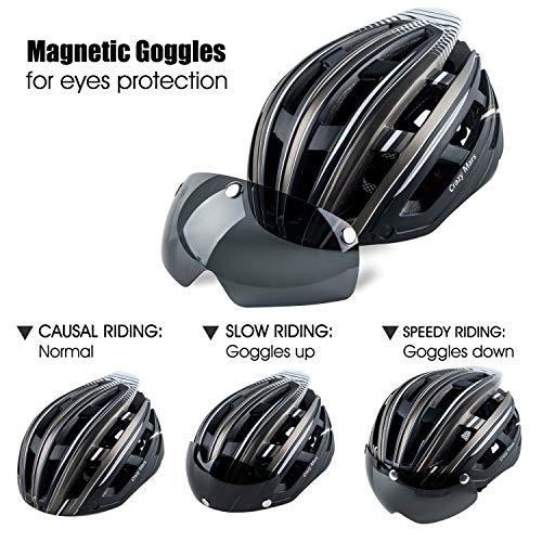 Crazy Mars Bike Bicycle Helmet - Cycling MTB BMX Helmet with Light and Magnatic Goggle Visor Men Women Adjustable - Thumbnail 2