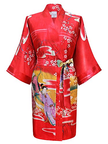 Swhiteme Women's Kimono Robe, Short, Without Pockets