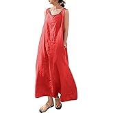 chouyatou Women's Summer Casual Sleeveless Cotton Sun Dress Maxi Tunic Tank Beach Dress with Pocket