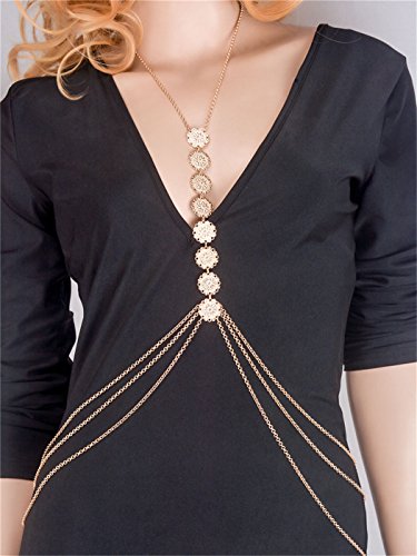 VITORIA'S GIFT Sexy Gold Tone Body Chain Tassel Crossover Adjustable Bikini Fashion Belly Chain Waist Chain Necklace(1 Pcs) (Gold carving chain) - Thumbnail 4