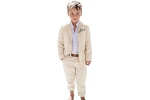 Tesscy Boys Linen Suits Beach Wedding Suit Summer Slim Fit 2 Piece Kids Lightweight Linen Suit Jacket Pant Set