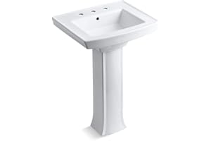 KOHLER K-2359-8-0 Archer 24" Rectangular Pedestal Bathroom Sink, Rectangle Bathroom Sink with 8" Widespread Faucet Holes, White
