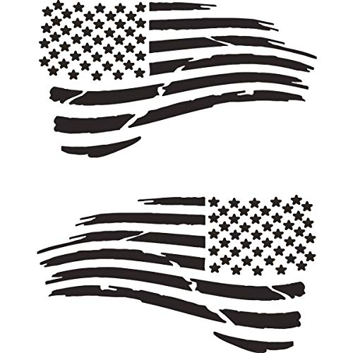 TOTOMO 2pc Tattered Subdued USA American Flag Decal (Matte Black 4"x7") Distressed Tactical US Military Army Navy Vinyl Bumper Sticker Car Truck RV SUV Jeep Wrangler Boat Window Accessories USF-03