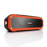 [10W Outdoor & Shower Speaker] KooPower C26 Bluetooth 4.0 Aluminum Speaker w/ Mic, Hook & Flashlight - Waterproof Wireless Speakers for Bathroom, Office, Car, Camping, Bicycling - Black / Orange