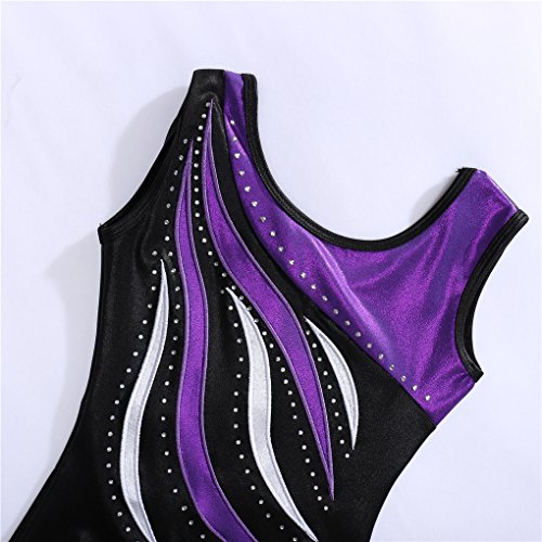 Shiny Waves Metallic Athletic Dance Gymnastics Biketards Leotards Unitards Outfit for Girls Purple Waves Black Size 10 - Thumbnail 2