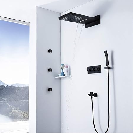 Hyy Aa Salle De Bains Douche Pluie Melangeur Combo Ensemble Mural De Douche Pluie Tete Systeme Robinet De Douche Amazon Fr Bricolage