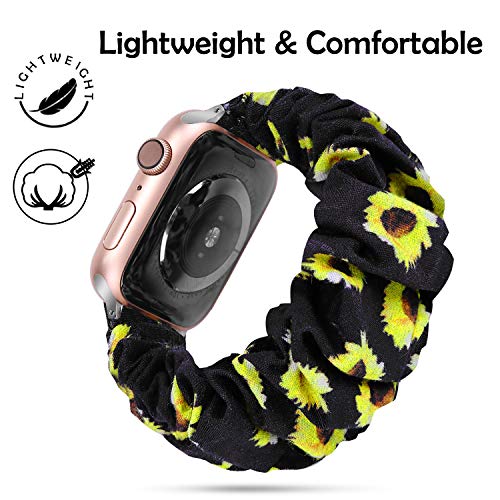 Huishang Scrunchie Watch Band Compatible for Apple Watch Band 38mm 42mm 40mm 44mm, Soft Pattern Replacement Wristband Women Compatible with iWatch Apple Watch Series 5 4 3 2 1(Sunflower,38/40mm)