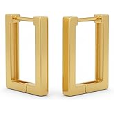 Gold Hoop Earrings for Women Trendy 14k Gold Plated 925 Sterling Silver Post Lightweight Small Thick Square Hoops Earring Hypoallergenic Birthday Valentines Gifts Jewelry