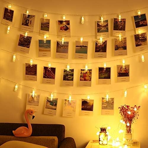 Neretva 20 LED Photo String Lights - Battery Operated Photo Clips Lights , Twinkle Fairy String Lights for LED String Lights Christmas Party Wedding Patio Lawn Garden Decorative Lights(Warm White )