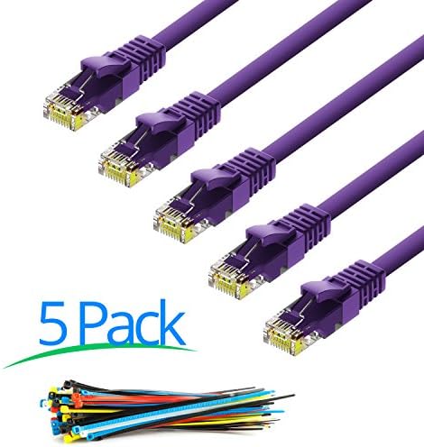 Maximm Cat6 Ethernet Cable, 1 Ft (5 Pack) Pure Copper, UL Listed, LAN, Utp, Cat 6, RJ45, Network, Internet Cable – Purple, 1 FT. (5-Pack)