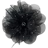 Fabric Rose Flower Imitation Pearl Feather Rhinestones Big Large Brooch for Women Elegant Organza Floral Hair Clip Lapel Pins for Wedding Dress Suit Clothing Accessory Fashion Jewelry 130mm