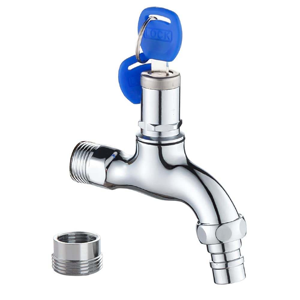 MISHINE Prevents Water Theft and Prevent Unauthorized Use Outdoor Faucet,1/2-Inch X 1/2-Inch Hose Bibb with 1/2-Inch to 3/4-Inch Faucet Adapter and 2 Keys