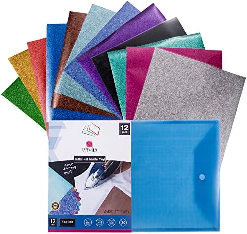 Glitter Heat Transfer Vinyl Bundle HTV for Shirts - 12 Colors Iron On Vinyl Sheets - Easy to Cut & Press Compatible with Craft Cutter Machines - Manual Guide Included