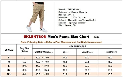 EKLENTSON Men's Work Shorts Below Knee Cotton Classic Climbing Shorts Bermudas Capri Shorts Black - Thumbnail 5