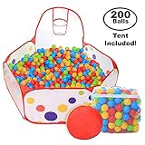 Pop Up Kids Ball Pit, Bundle Combo with 200 Colored Plastic Balls (BPA Free) - Playing Tent with Basketball Hoop - Ideal for Fun, Education and Therapy for Toddlers, Babies, kids – Indoor/Outdoor Play