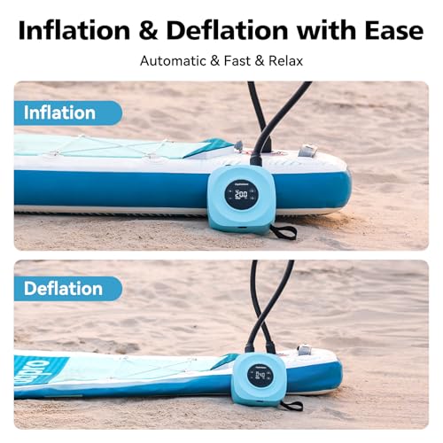 Hydrohero Electric Paddle Board Pump, Rechargeable 20PSI High Pressure SUP Pump, Intelligent Dual Stage Inflation & Deflation, Auto-Off for Stand Up Paddle Boards, Surfing Kite, Tent, Boat