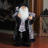 Northlight Standing Santa Claus in Silver and Black with Gifts Christmas Figure, 24