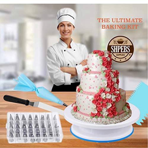 Cake Decorating Supplies | Cake Decorating Kit Baking Supplies Set | Rotating Cake Turntable Stand | Icing Piping Tips & Bags | Smoother & Spatulas, Frosting & Pastry Tools. (220 pcs Master Package)