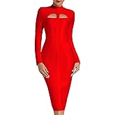 Whoinshop Women's Cut Out Long Sleeve Party Bandage Dress Clubwear Midi