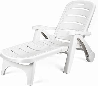 Tumbona plegable blanca con ruedas reclinable silla playa piscina