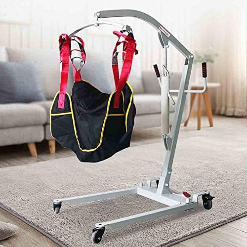 Hmlopx Manual Hydraulic Patient Lift Machine Foldable Adjustable Base 360° Rotating Hook 150kg Weight Capacity Transfer Disabled People Elderly
