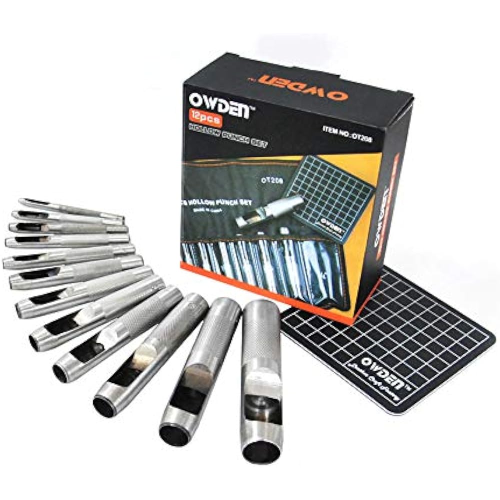 12Piece Leather Hole Punches Hollow Punch Set With Free Cutting Mat