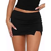 Mefija Women's Casual Low-Waist Split Hem Stretchy Fitted Bodycon Mini Skirt with Shorts Underneath