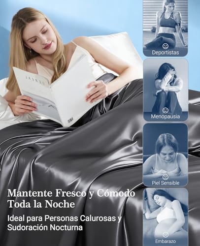 Elegear Cooling Duvet 150 x 200 cm, Photonic Technology and Instant Cooling with ARC-Chill 3.0 (Q-MAX>0.5), Keeps Cool All Night, Soft and Silky, Breathable, Silk Grey