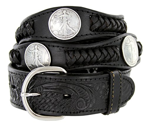 Walking Liberty Memorial Coin Concho Western Embossed Leather Belt (32 Black)