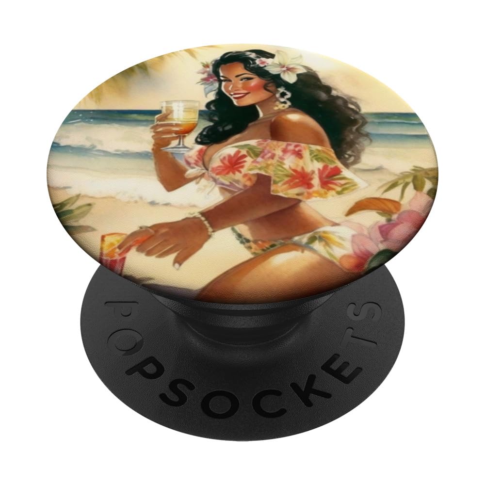 Hawaii Cocktail Mai Tai exotic beach Girl holiday surf relax PopSockets Swappable PopGrip