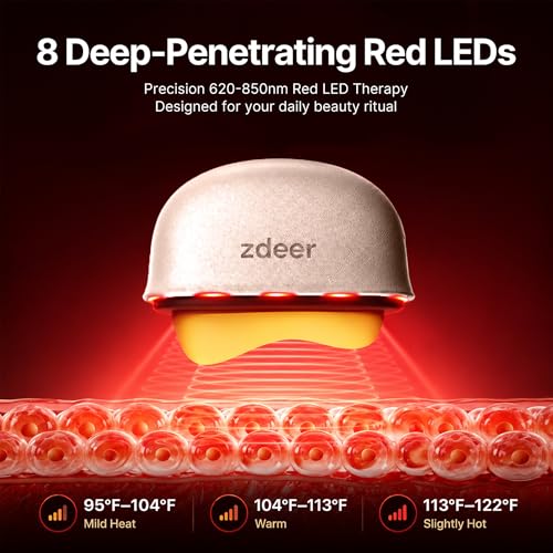 ZDEER GS5 Brass Electric Heated Gua Sha Facial Sculpting Tool with Vibration, Women's Facial Massager, LED Red Light Therapy for Neck & Face, Skin Firming Device, Premium Gift for Wife Mom, Pink