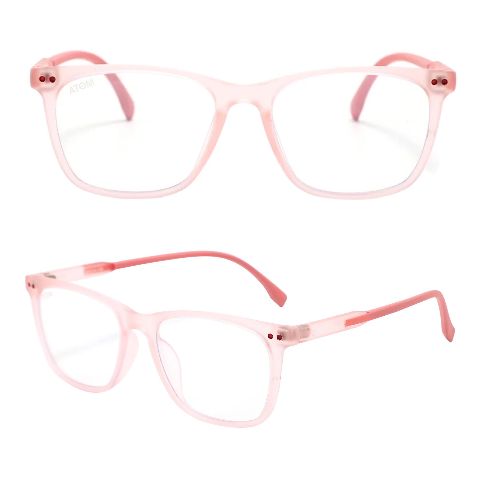 ATOM 100% UV Protection Kids Blue Light Blocking Glasses - Suitable for kids aged between 5 to 12 Years Children Blue Light Blocking Glasses for Boys and Girls (Pink & Clear)