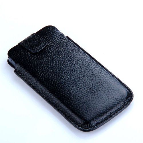 Luxury Ultra Slim Black Real Leather Protective Case Sleeve Pouch for Apple iPhone 5 5S Top Rated Genuine Cowhide Material Business Style for Men