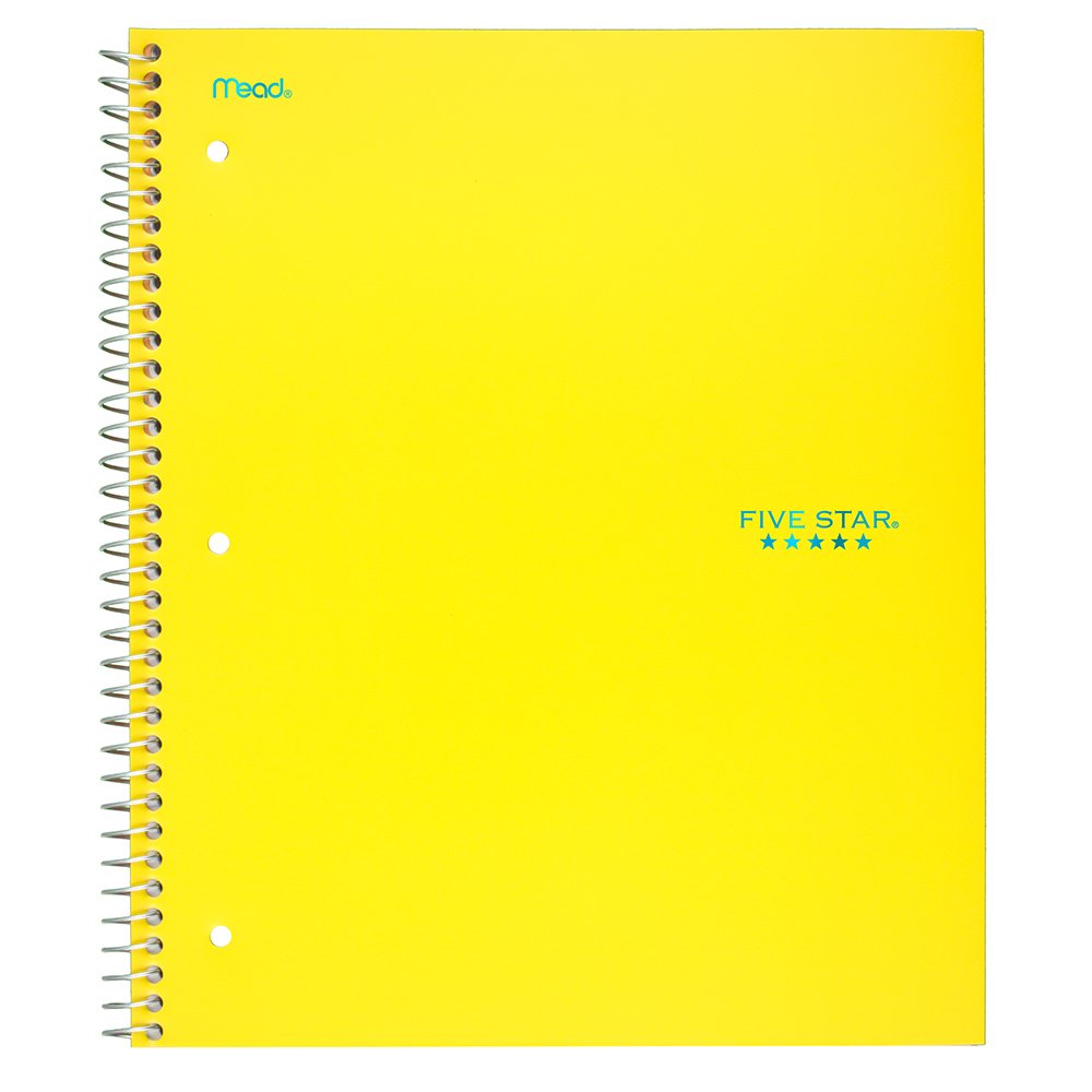 Five Star Spiral Notebook, 3 Subject, College Ruled Paper, 150 Sheets, 11" x 8-1/2", Yellow (73497)