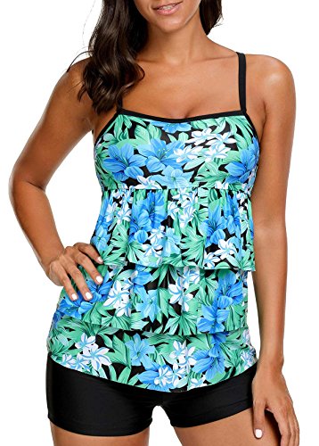 Urban Virgin Women's Printed Two Piece Tummy Control Tankini Swimsuits for Women Bathing Suit with Boyshort
