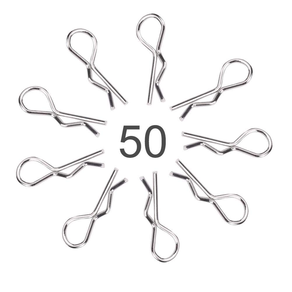 50Pcs RC Car Body Clip Pins, Stainless Steel R Type Body Clip Pin for 1/10 1/12 1/16 Scale Remote Control Car Shell(Silver)