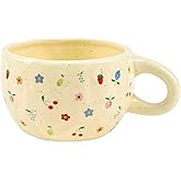 Denovin Ceramic Coffee Mug, Creative Flower Fruit Cup for Women Friends, 8.5 oz/250 ml Cute Coffee Mugs for Latte Tea Milk (Cherry and Orchid)
