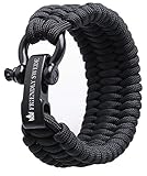 The Friendly Swede Trilobite Extra Beefy 500 lb Paracord Survival Bracelet with Stainless Steel Black Bow Shackle, Adjustable Size Fits 7"-8" (Black)