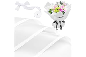 Jutieuo 20 Sheets White Flower Wrapping Paper, Waterproof Floral Wrap White Edge Bouquet Wrapping Paper Florist Supplies (22.8 x 22.8 inch)