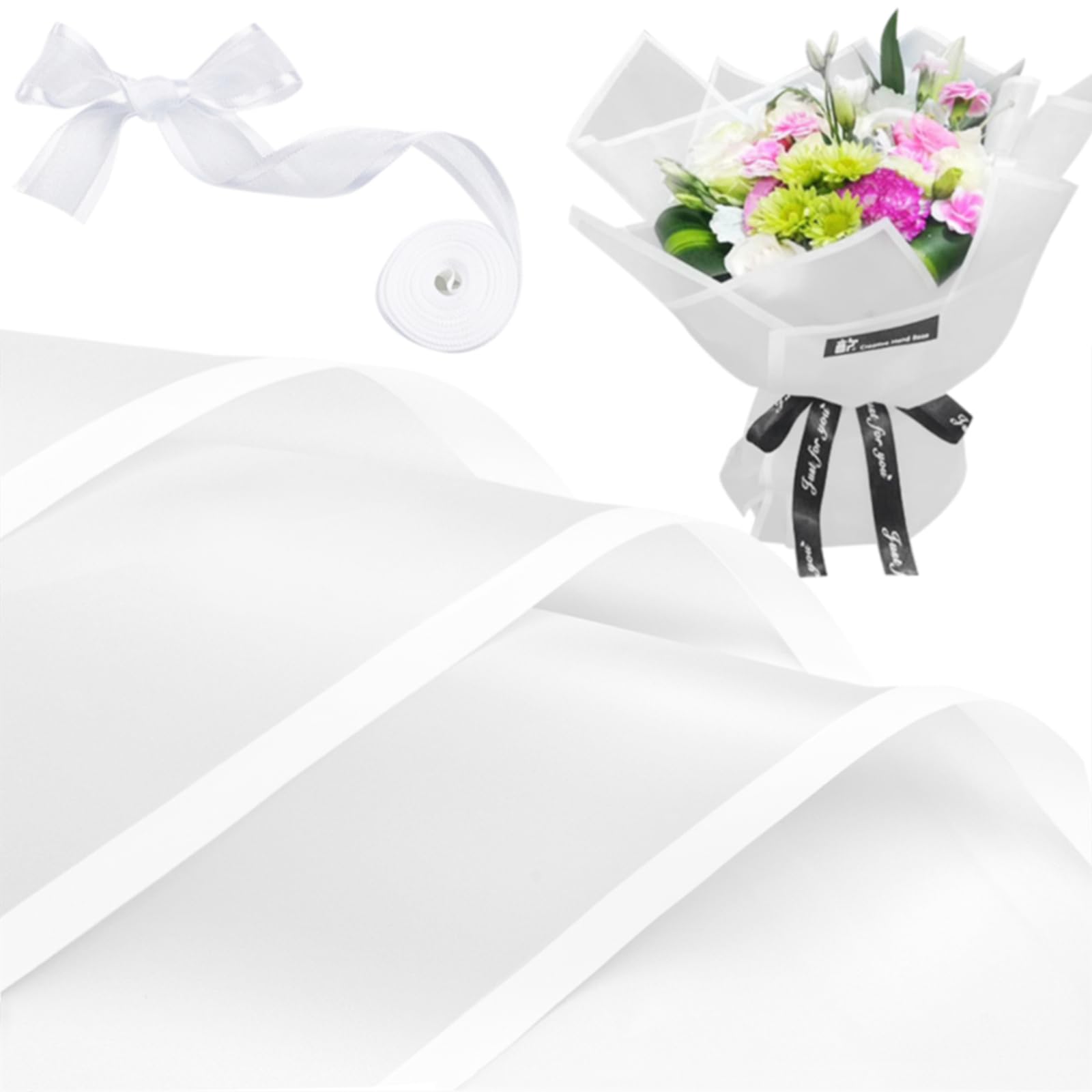 Photo 1 of Jutieuo 20 Sheets White Flower Wrapping Paper, Waterproof Floral Wrap White Edge Bouquet Wrapping Paper Florist Supplies (22.8 x 22.8 inch)