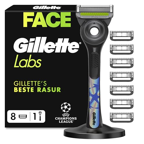 Labs Rasierer Herren mit Reinigungselement, UEFA Champions League Special Edition, Nassrasierer — Inkl. 1 Handstück, 8 Ersatzklinge mit Magnetischem Dock — Edelstahl, Schwarz