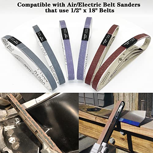 24-Pack 1/2" X 18" Sanding Belts – 6 Grit Set (80, 120, 240, 400, 800, 1000) – Zirconia, Alumina & Silicon Carbide – For Air/Electric Belt Sanders – Woodworking, Metal, Fiberglass, Plastics