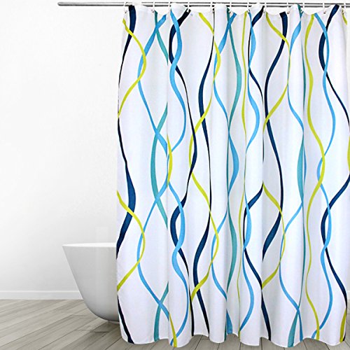Eforgift Decorative Striped Print Shower Curtain Polyester Bath Curtain Fabric Waterproof /Mildew Free 72 Inch By 72 Inch, Blue/ White
