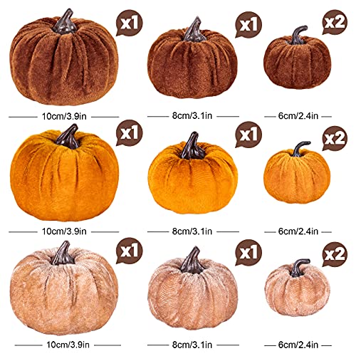 Whaline 12 Pcs Artificial Fall Pumpkins 3 Sizes Orange Brown Khaki Mini Pumpkins Foam Pumpkins Centerpiece for Autumn Autumn Harvest Action