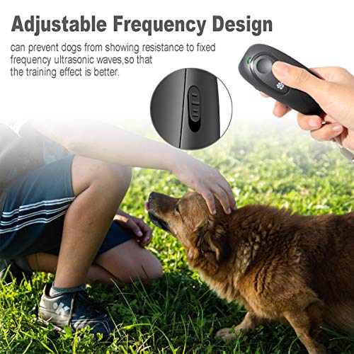 Dog Barking Control Devices, Ultrasonic Anti Barking Device, 2 In 1 Adjustable Frequency Dog Barking Deterrent Devices Handheld Dog Training Device with LED Indicator Wrist Strap for Indoor Outdoor