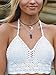 Persun Women White Spaghetti Strap String Lace Crochet Cropped Cami Bralette Top
