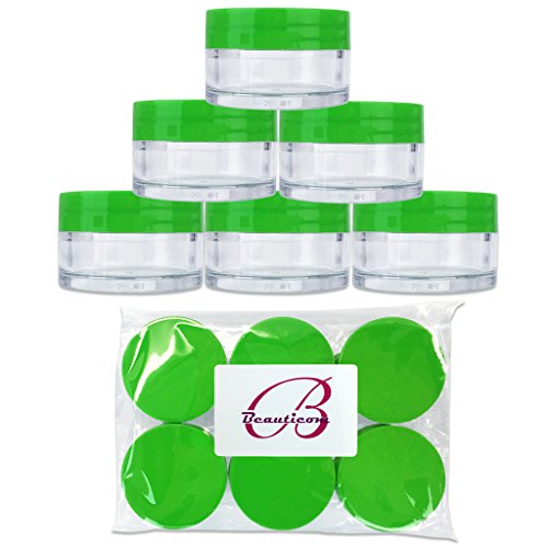 Beauticom 20G/20ML Clear Round Sample Jar Containers with Green Lids for Lotion, Creams, Toners, Lip Balms, Cosmetic, Makeup - BPA Free (6 Pieces)